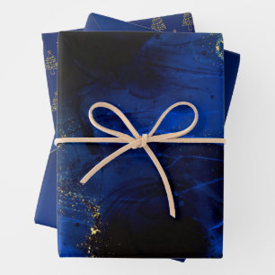 Feuille De Papier Cadeau Abstrait Royal Blue et Gold Motif