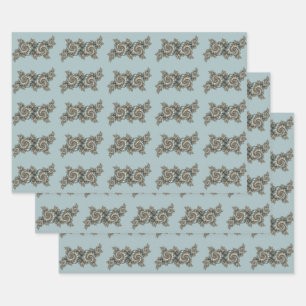 Feuille De Papier Cadeau Abstrait Spirales d'Art Fractal Beige Bleu Clair
