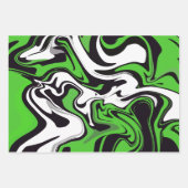 Feuille De Papier Cadeau Abstrait Vert, noir et blanc Fluide Art (Devant 3)
