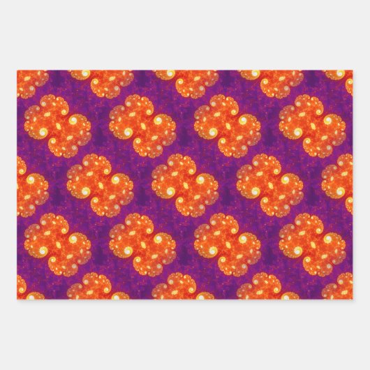 Feuille De Papier Cadeau Abstrait violet orangé Motif d'art fractal (Devant 3)