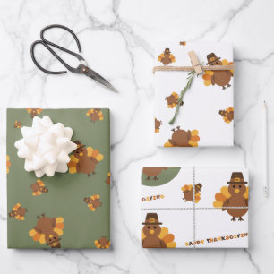 Feuille De Papier Cadeau Action de grâce Automne  Dinde verte