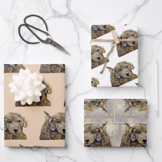Feuille De Papier Cadeau Adorable Apricot Goldendoodle Puppy Pastel Dessin (Recto)