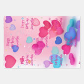 Feuille De Papier Cadeau Adorable Coeurs Fille Rose mignonne Joyeux Anniver (Devant)