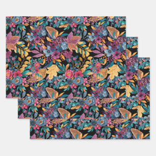 Feuille De Papier Cadeau Affaire mixte Floral Leaves Berry Watercolor