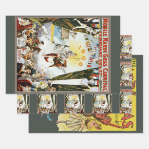 Feuille De Papier Cadeau Affiche d'art vintage du carnaval de Mardi Gras à