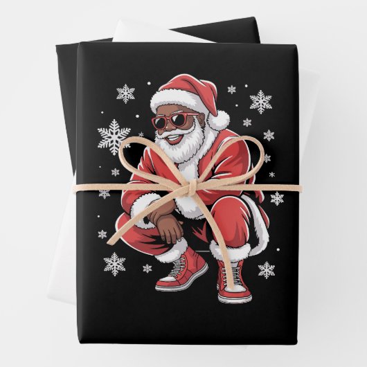 Feuille De Papier Cadeau African American Christmas Pajama Xmas Afro Santa (En situation)