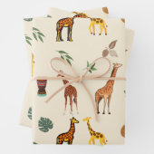 Feuille De Papier Cadeau Afrique Giraffe à thème  (En situation)