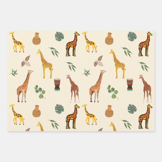 Feuille De Papier Cadeau Afrique Giraffe à thème  (Devant)