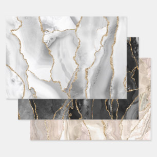 Feuille De Papier Cadeau agate blanche noire et ivoire