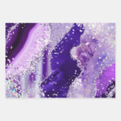 Feuille De Papier Cadeau Agate de Parties scintillant de violet et d'argent (Devant 3)