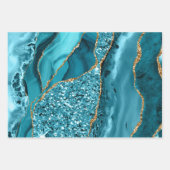 Feuille De Papier Cadeau Agate de Parties scintillant turquoise Blue et Gol (Devant)