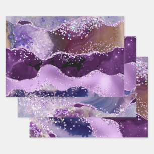 Feuille De Papier Cadeau Agate Fausse Pailletée Violet et Rose Luxueux
