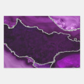Feuille De Papier Cadeau Agate Faux Pailleté Violet et Argent (Devant 3)