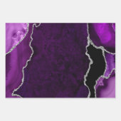 Feuille De Papier Cadeau Agate Faux Pailleté Violet et Argent (Devant)
