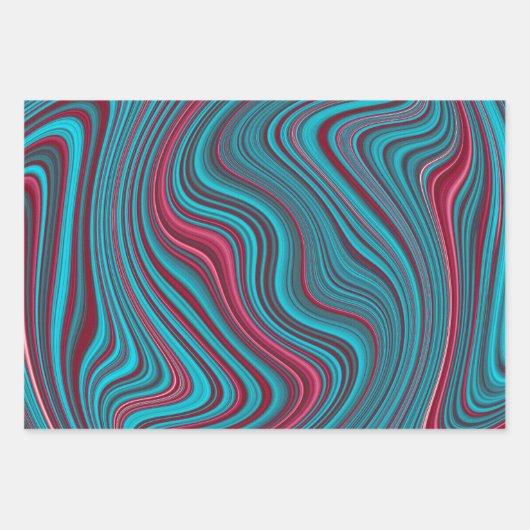 Feuille De Papier Cadeau Agate marbré bleu et magenta ondulé Abrégé (Devant 2)