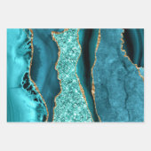 Feuille De Papier Cadeau Agate Turquoise Blue Gold Parties scintillant Marb (Devant)
