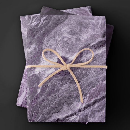 Feuille De Papier Cadeau Agate violette cristallisée | Moody Marbled Stone