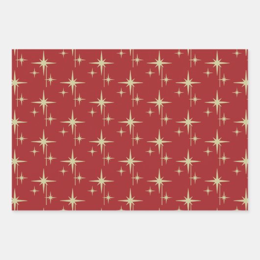 Feuille De Papier Cadeau Age atomique Retro les années 50 Starburst Maroon (Devant 2)