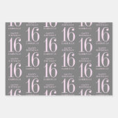 Feuille De Papier Cadeau Age personnalisé rose Grey (Devant 3)
