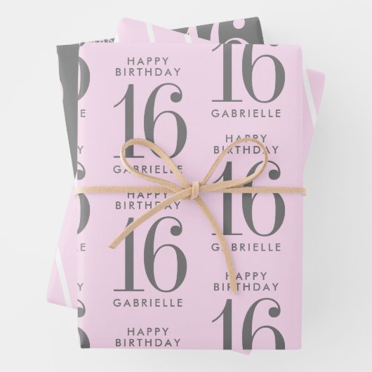 Feuille De Papier Cadeau Age personnalisé rose Grey (En situation)