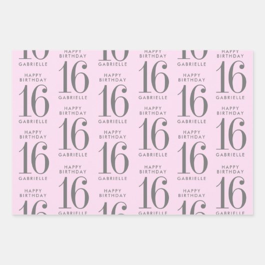 Feuille De Papier Cadeau Age personnalisé rose Grey (Devant)
