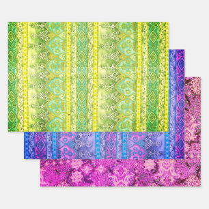 Feuille De Papier Cadeau Agra et Suthep en vert, violet et marron