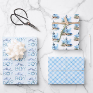 Feuille De Papier Cadeau Ahoy C’est un garçon Baby shower nautique
