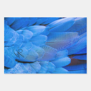 Feuille De Papier Cadeau Aile à plumes bleues monogrammée