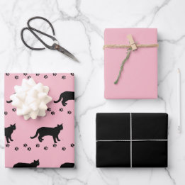 Feuille De Papier Cadeau Aimez Votre Chat Rose et Chat Noir