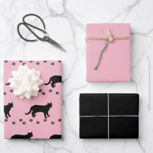 Feuille De Papier Cadeau Aimez votre chat rose et noir chat