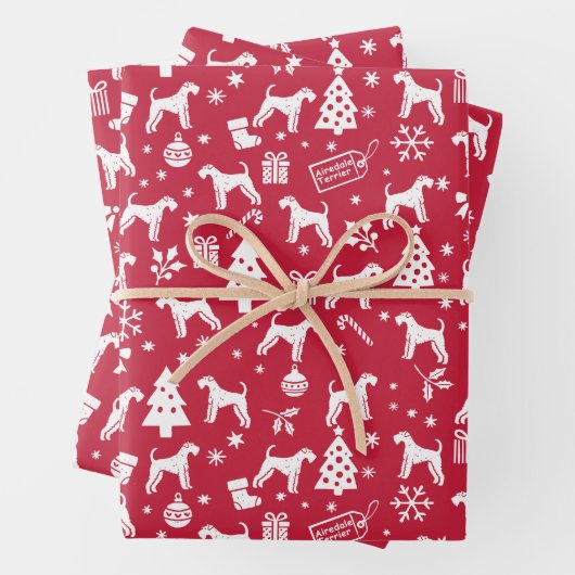 Feuille De Papier Cadeau Airedale Terrier Noël (En situation)