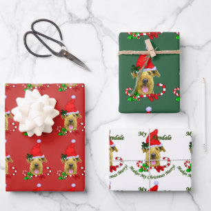 Feuille De Papier Cadeau Airedale Terrier Santa Hat Noël