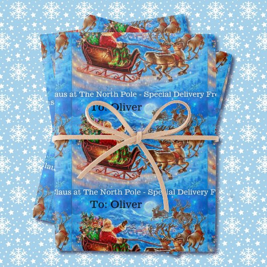 Feuille De Papier Cadeau Ajouter le nom de l'enfant Pôle Nord Père Noël