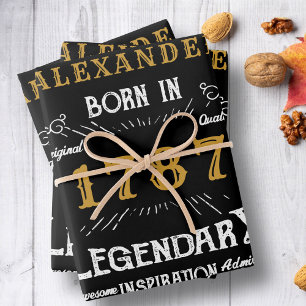 Feuille De Papier Cadeau Ajouter Nom Et Année Vintage Black Gold