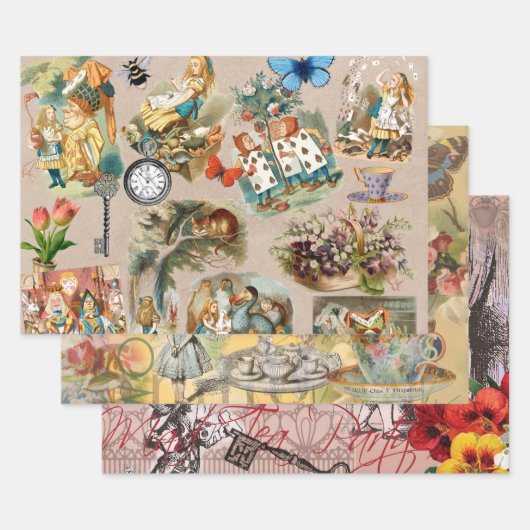 Feuille De Papier Cadeau Alice à Wonderland Cheshire Cat Characters (Lot)