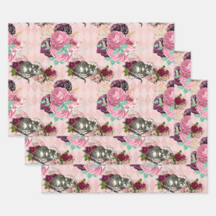 Feuille De Papier Cadeau Alice au pays des merveilles Cheshire Chat rose