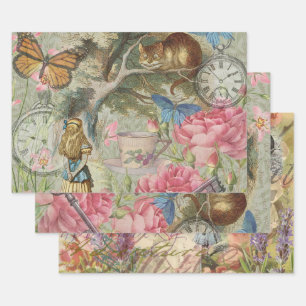 Feuille De Papier Cadeau Alice Chat du Cheshire Jardin de l'Arbre Wonderlan