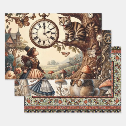 Feuille De Papier Cadeau Alice & Cheshire Cat: Whimsical Wonderland Fantasy (Lot)