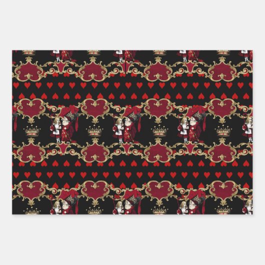 Feuille De Papier Cadeau Alice Reine des coeurs ensemble noir et rouge (Devant 3)