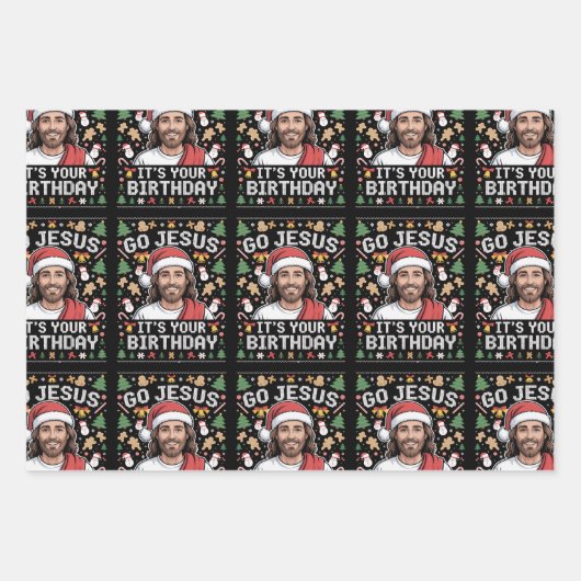 Feuille De Papier Cadeau Allez Jésus C'est ton Anniversaire Vilain Chandail (Devant)