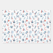 Feuille De Papier Cadeau Alphabet en bleu rouge blanc (Devant)