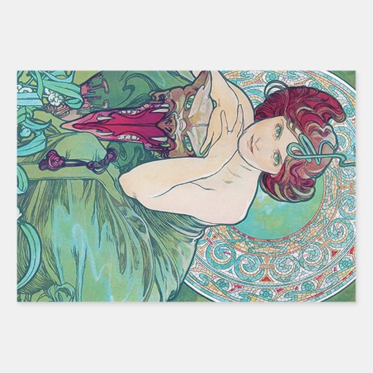 Feuille De Papier Cadeau Alphonse Mucha, Bijoux (Devant 2)