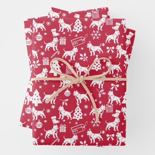 Feuille De Papier Cadeau American Bully Christmas (En situation)