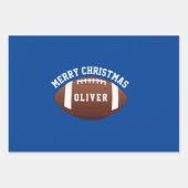 Feuille De Papier Cadeau American Football Balls Nom Bleu Noël (Devant)