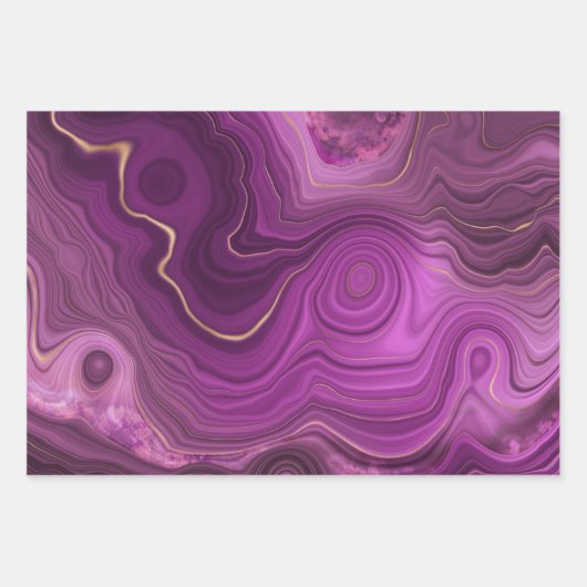 Feuille De Papier Cadeau Améthyste Violet Et Agate Abstrait Or (Devant)