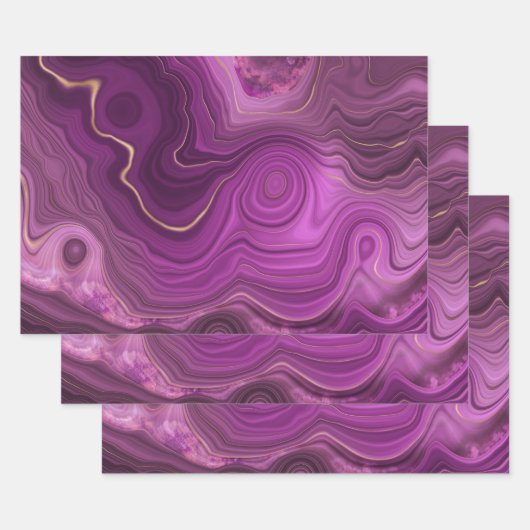Feuille De Papier Cadeau Améthyste Violet Et Agate Abstrait Or (Lot)