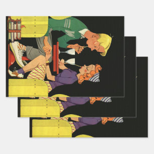 Feuille De Papier Cadeau Amour et romance vintage, adolescents au magasin d