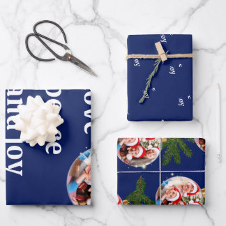 Feuille De Papier Cadeau Amour Paix Joie Photo Noël Épinette Bleu Nuit