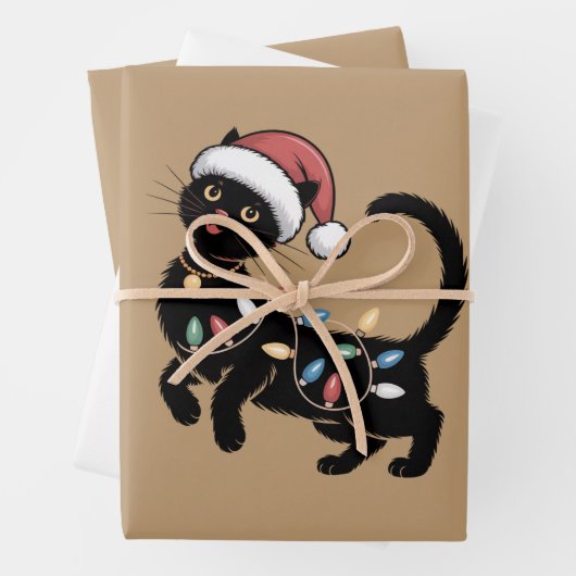 Feuille De Papier Cadeau Amoureux des chats Noir mignon Noël maman cadeau v (En situation)