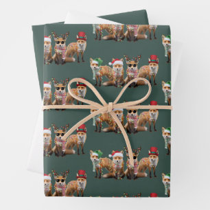 Feuille De Papier Cadeau Amoureux du renard de Noël Famille Animal Fêtes de
